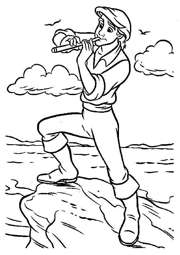 coloriage le prince eric joue de la flute au bord de l eau